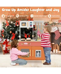 Mecale Kids Play Kitchen with Microwave & Rotating Knobs for Boys & Girls Ages 3-6