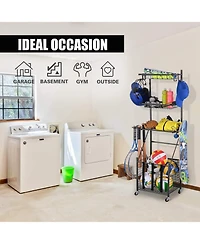 Mythinglogic 4-Tier Sports Equipment Storage Organizer, Black, Plastic, Wheeled