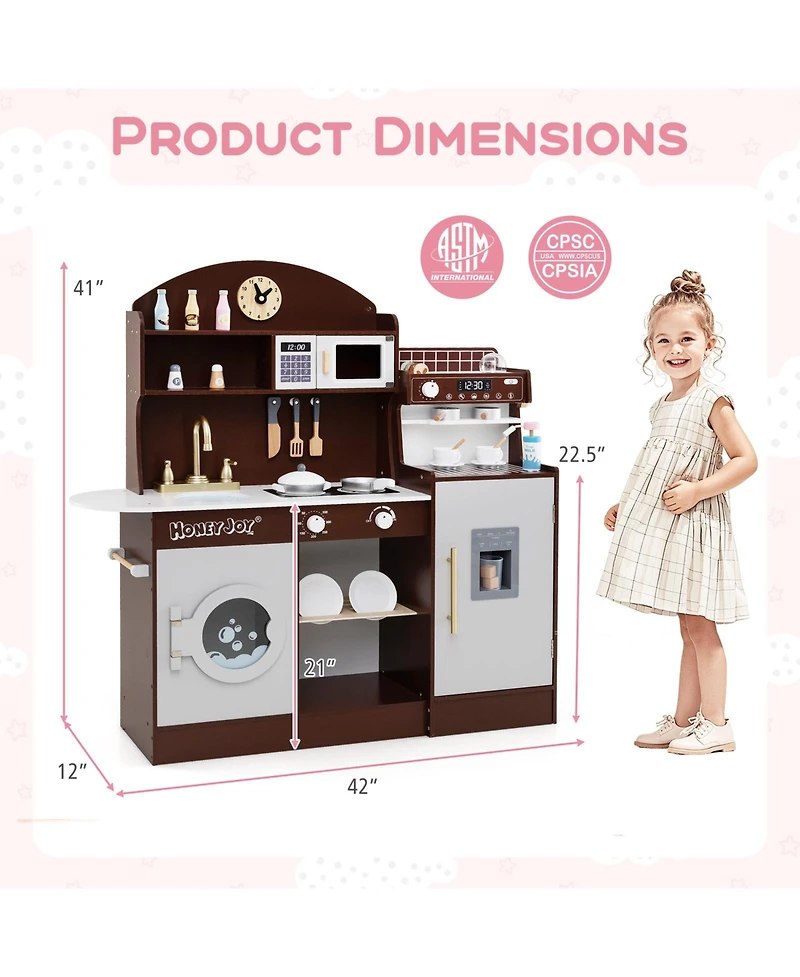 Mecale Kids Wooden Kitchen Set with Coffee Maker and Accessories, Play