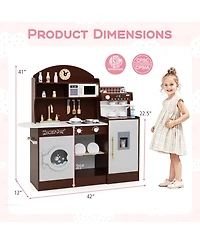 Mecale Kids Wooden Kitchen Set with Coffee Maker and Accessories, Play