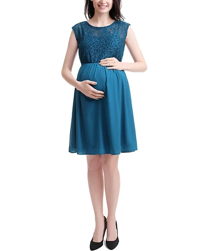 kimi + kai Maternity Adell Lace Trim Skater Dress
