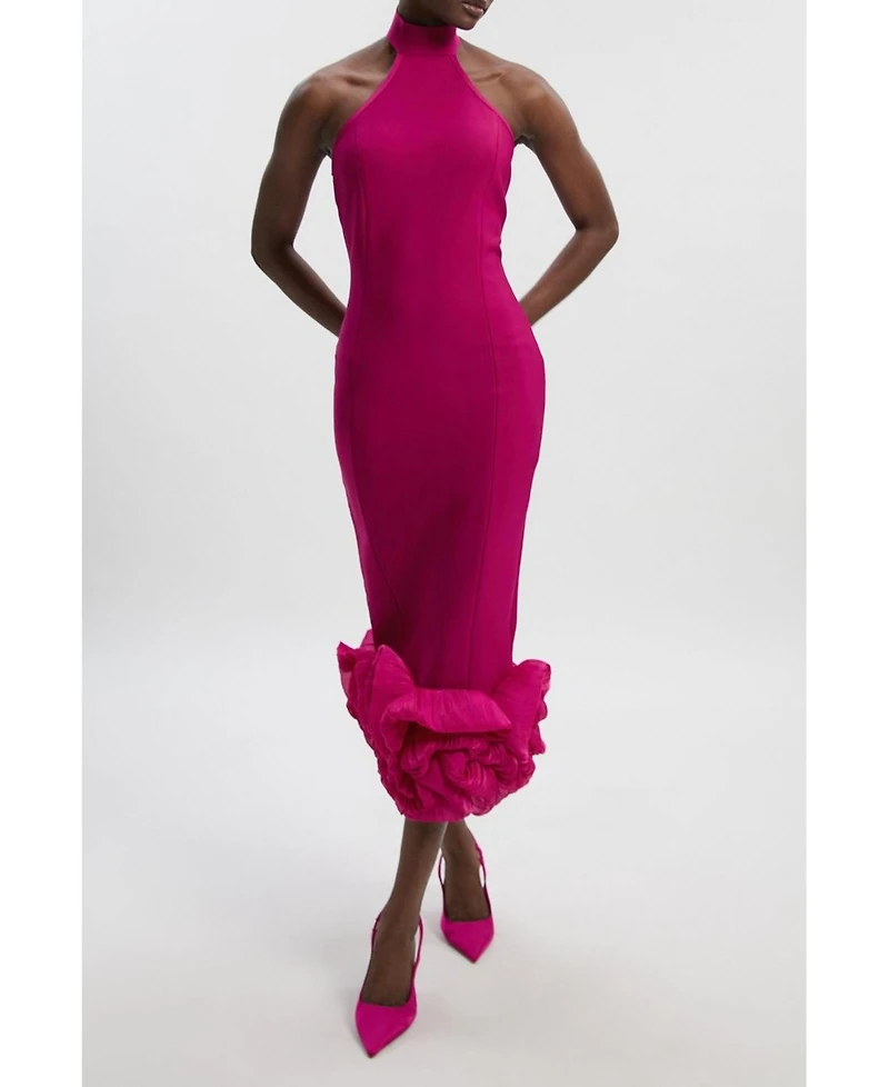 Karen Millen Women's Ruffle Hem Halter Knit Midi Dress