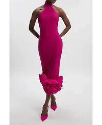 Karen Millen Women's Ruffle Hem Halter Knit Midi Dress