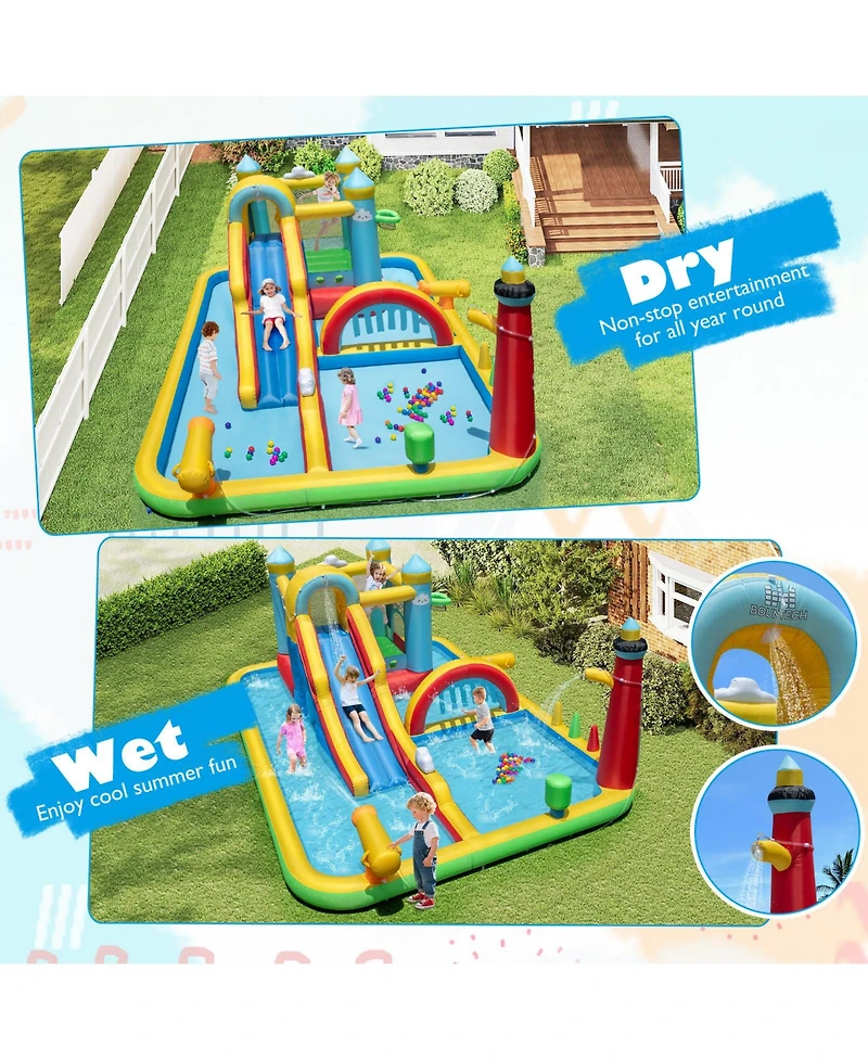 Mecale Giant Inflatable Water Slide Park with Long Slide & Jumping Area