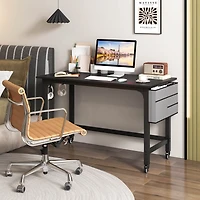 Rolling Computer Desk Wood Top Metal Frame Laptop Table Study