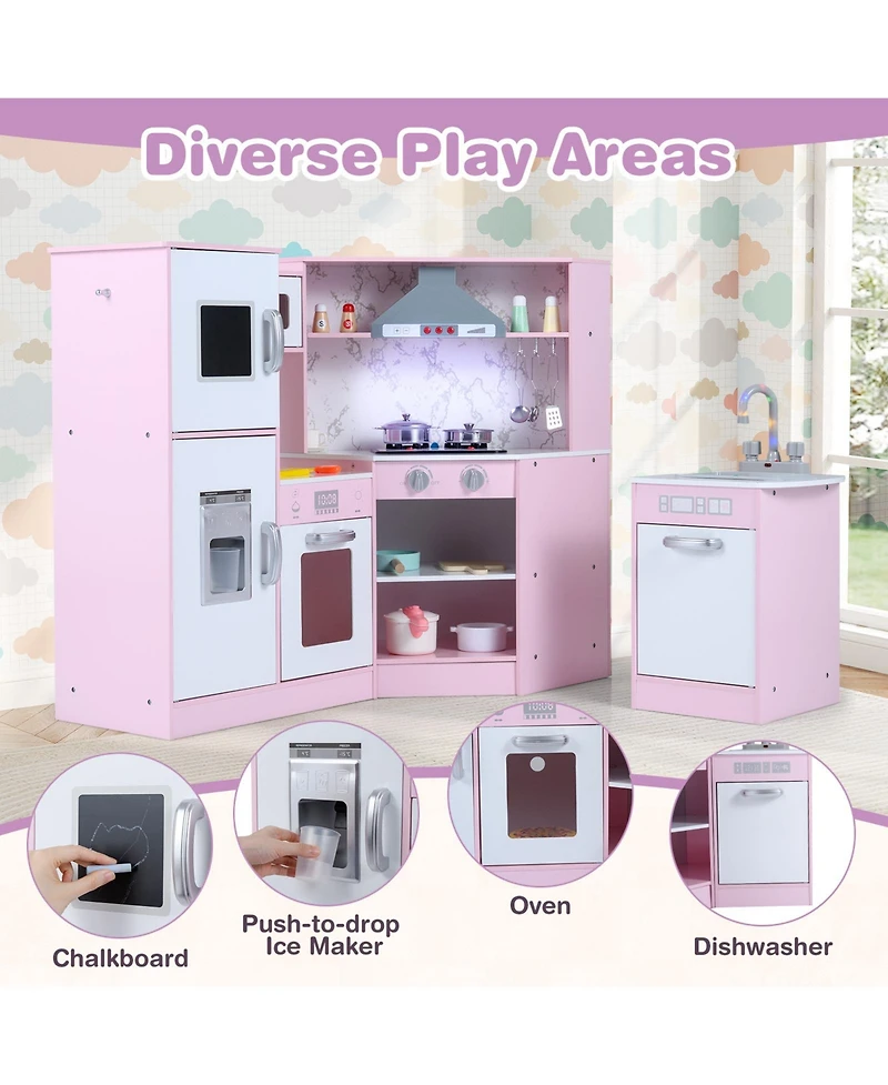 Mecale Kids Corner Pretend Kitchen Playset with Separate Washing Basin for Role-Playing Fun