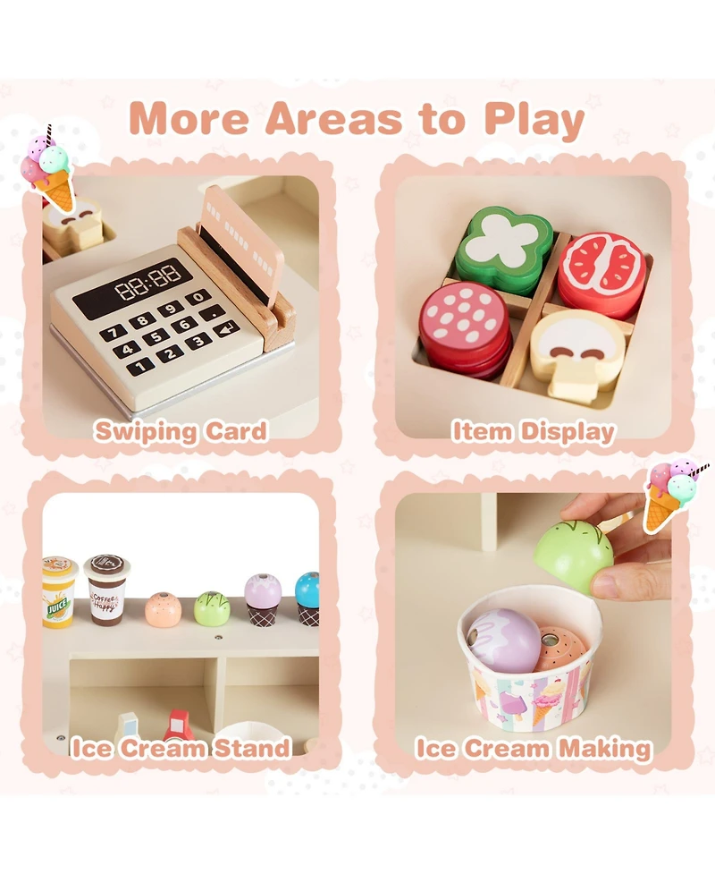 Mecale Kids Pizza Food Truck Wooden Pretend Snack Cart with Oven for Fun Role Play