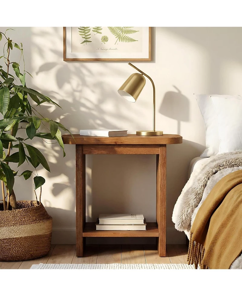 Tribesigns Solid Wood Side Table Set of 2, H-Shaped 2-Tier End Table with Storage Shelf, Farmhouse Narrow Nightstand