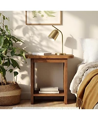 Tribesigns Solid Wood Side Table Set of 2, H-Shaped 2-Tier End Table with Storage Shelf, Farmhouse Narrow Nightstand