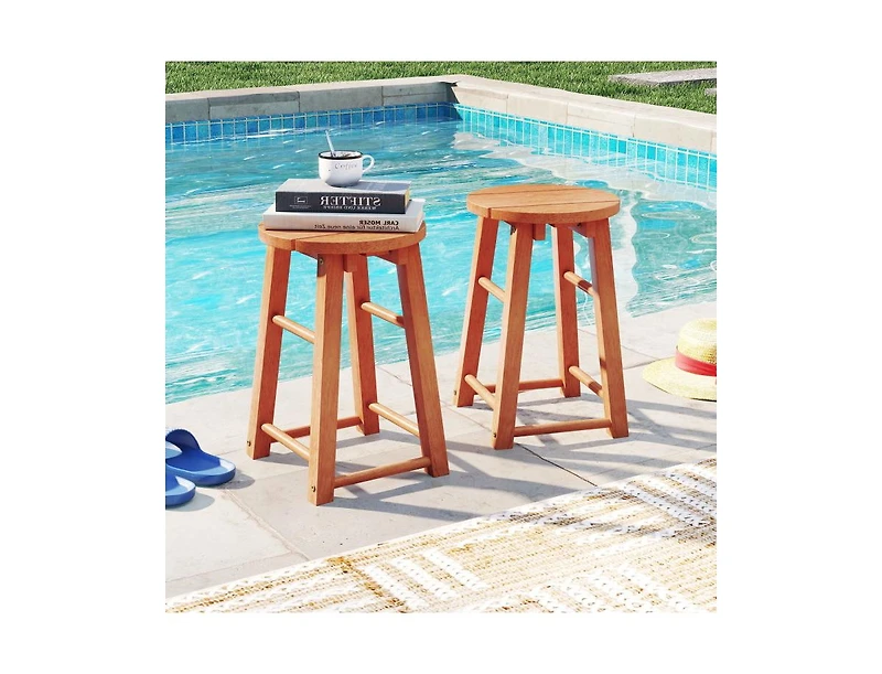 Slickblue Set of 2 Outdoor 18-Inch Wood Bar Stools with Footrest