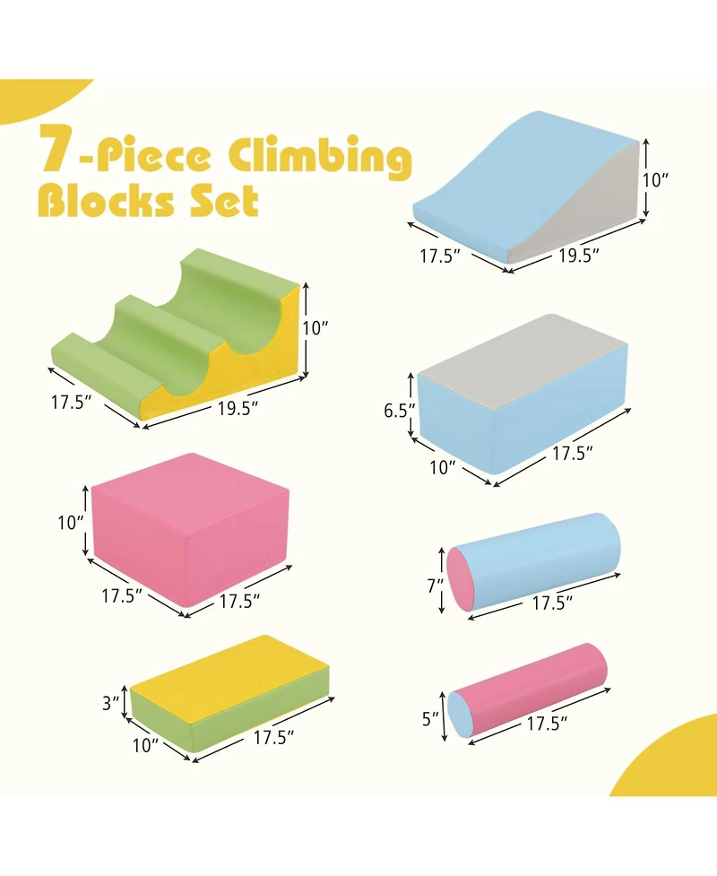 Mecale 7-Piece Foam Climbing Blocks Soft Play Set for Toddlers and Crawling Babies