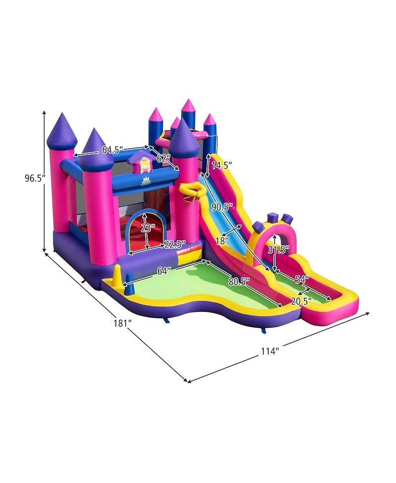 Mecale Princess Inflatable Water Slide Bounce Castle with Climbing Wall, 680W Blower Included