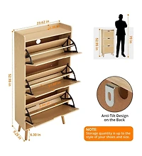 gaomon Shoe Cabinet Hidden Shoe Storage with 3 Flip Rattan Flip-Drawer and Anti-Tip Design, Shoe Cabinet, 18-20 Pairs Storage Organizer, Mdf Frame
