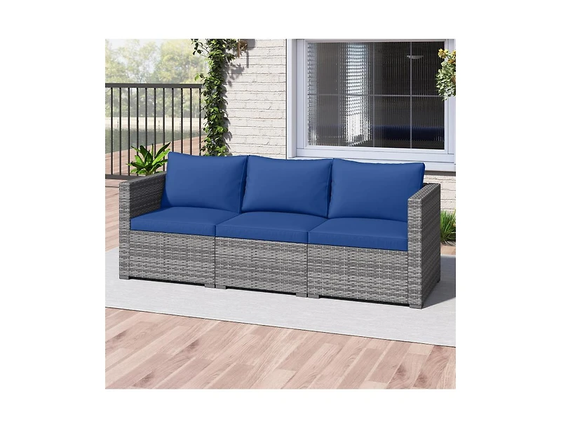 Slickblue Outdoor 3-Piece Pe Rattan Sectional Sofa Set with Cushions