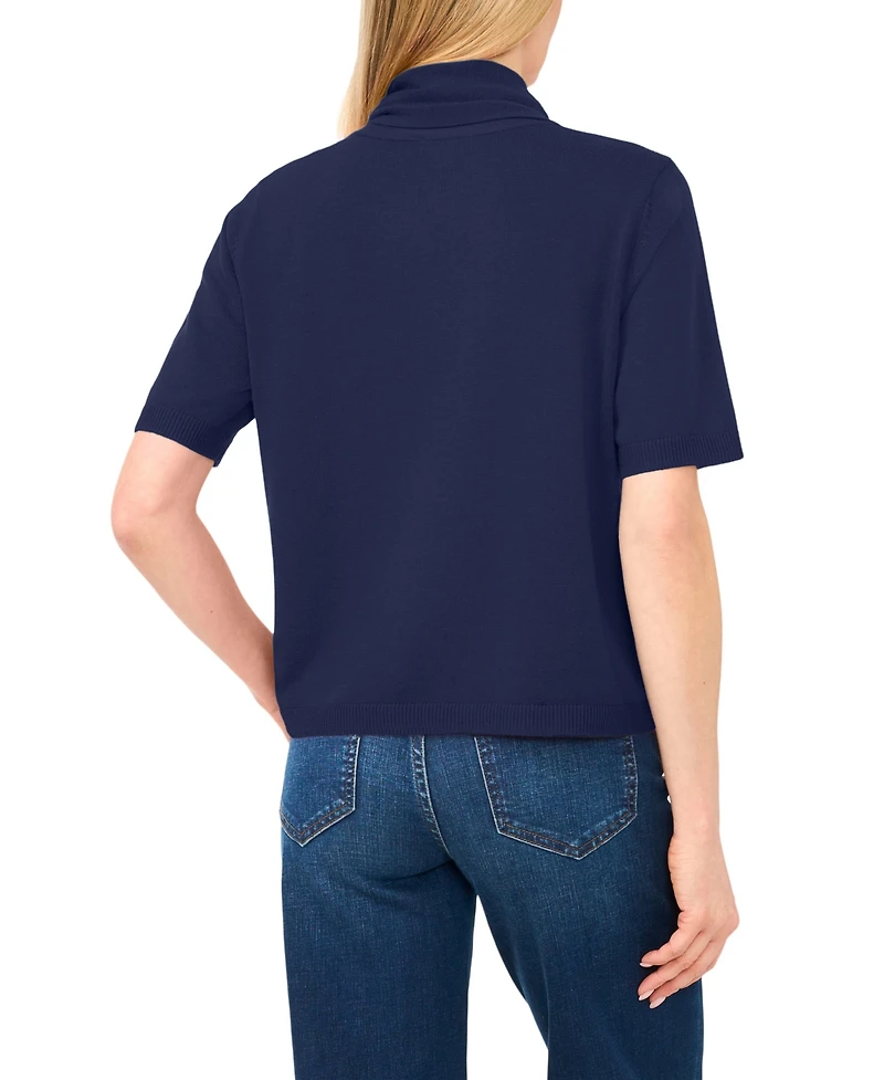 CeCe Women's Tie Neck Short-Sleeve Sweater