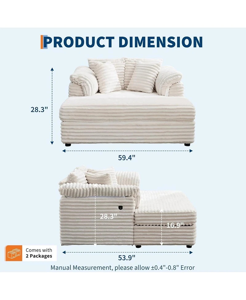 gaomon Oversized Chaise Lounge Chair Indoor Upholstered Sofa Bed with Throw Pillows and Armrests Comfy Corduroy Sleeper Couch