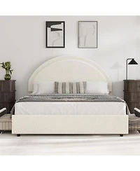 Gaomon Size Boucle Bed Frame With 2 Storage Drawerssoft Upholstered Platform Bed Frame With Round Headboardheavy Dutywooden Slats
