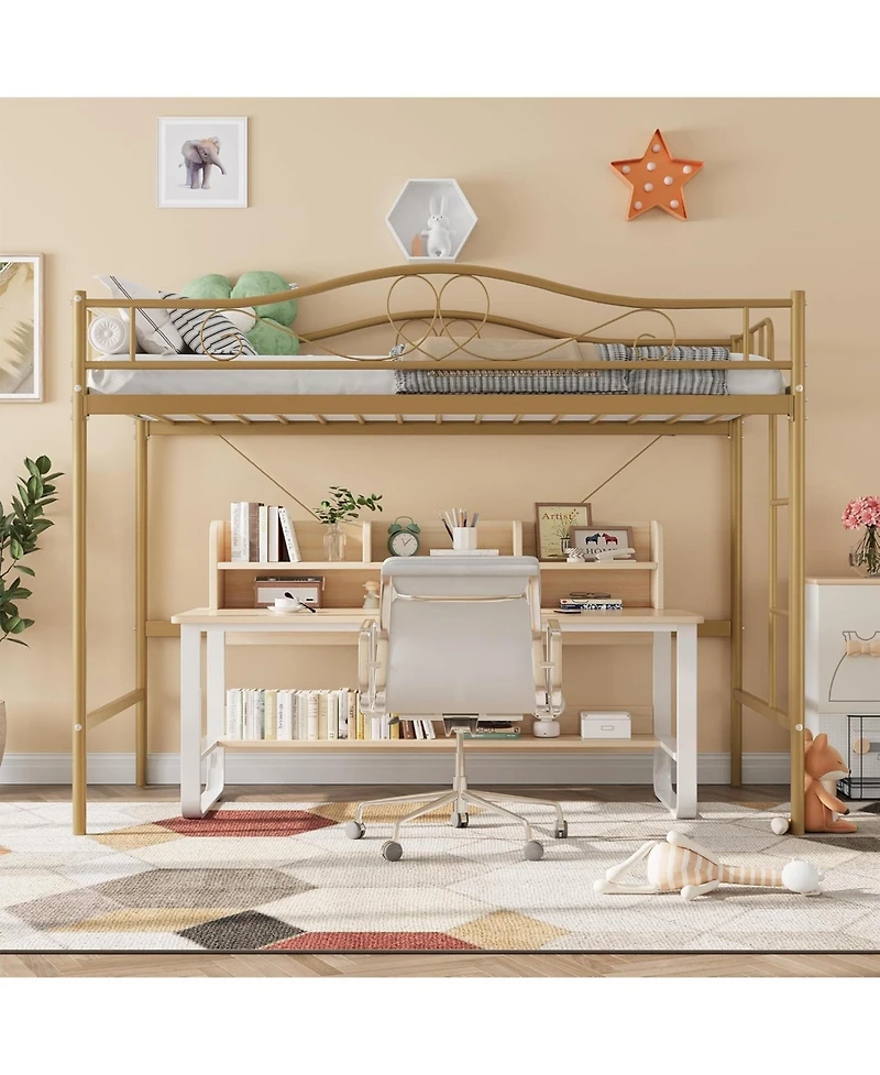 gaomon Loft Bed Twin Size, 400 Lbs Heavy Duty Metal Twin Loft Bed with Ladder & Safety Guardrail, Space-Saving, Noise Free, No Box Spring Needed