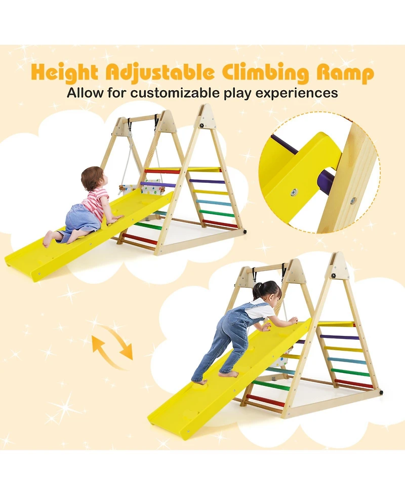 Mecale 4-in-1 Indoor Jungle Gym with Baby Swing and Climbing Ramp for Toddlers