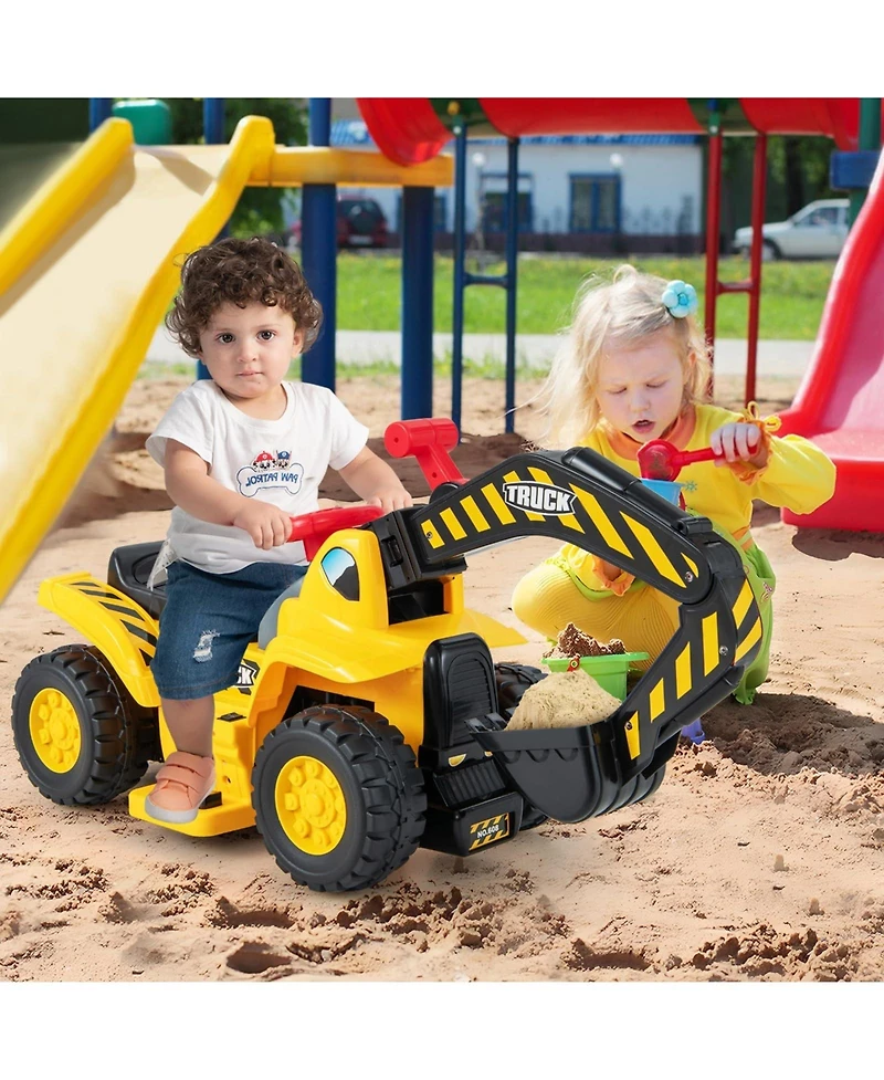 Mecale 6V Kids Ride On Excavator Fun Digger with Folding Basketball Hoop