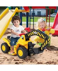 Mecale 6V Kids Ride On Excavator Fun Digger with Folding Basketball Hoop