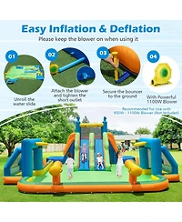 Mecale Kids Inflatable Water Slide with 2 Long Slides & 2 Soccer Goals, 1100W Blower Included