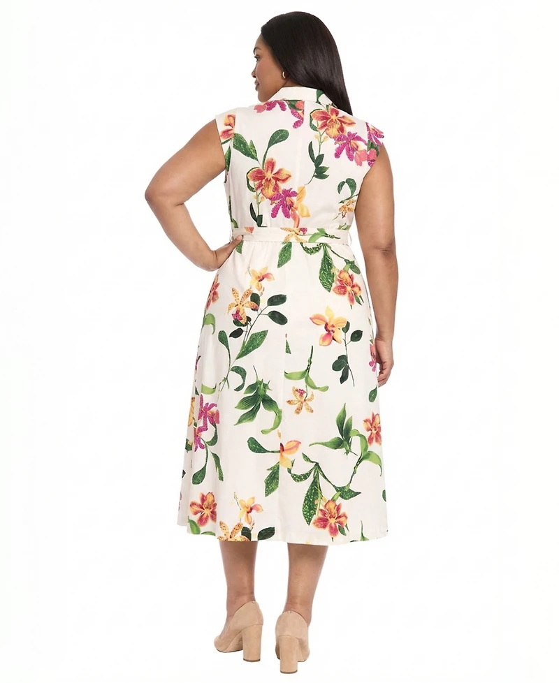 London Times Plus Size Printed Midi Shirt Dress