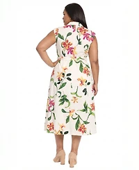 London Times Plus Size Printed Midi Shirt Dress