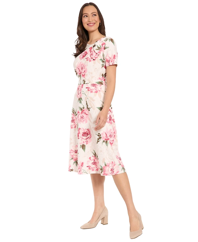 London Times Women's Printed Boat Neck Dress