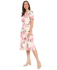 London Times Women's Printed Boat Neck Dress