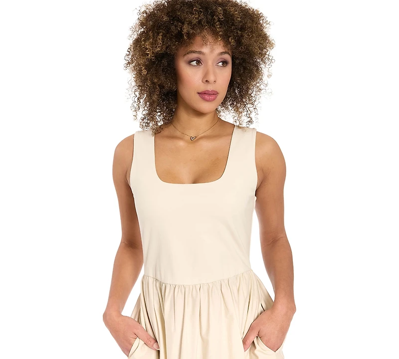 London Times Women's Square Neck Midi Dress