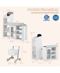 Mecale Kids Grocery Store Playset, Convertible Wooden Play Store with Shopping Cart for Pretend Play