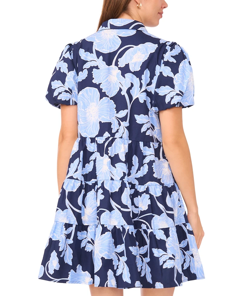 Msk Women's Short-Sleeve Button-Down Collared Tiered Dress
