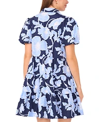 Msk Women's Short-Sleeve Button-Down Collared Tiered Dress