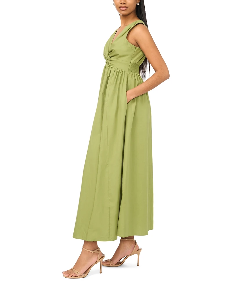 Msk Women's V-Neck Knot Bust Maxi Dress