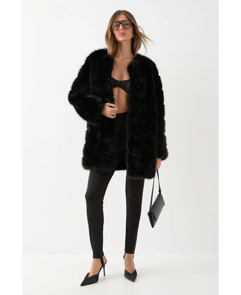 MissPap Women's Panelled Faux Fur Coat