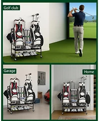 Mythinglogic 2 Golf Bag Storage Organizer, Golf Bag Stand and Other Golfing Equipment Rack for Garage, Extra Storage Rack Design for Golf Clubs