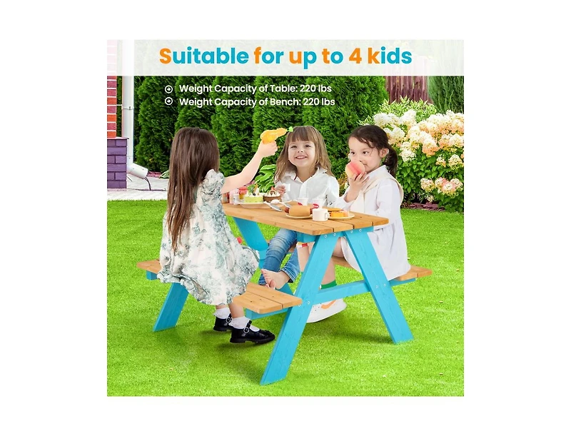 Slickblue Kids Wooden Picnic Table with Benches for Indoor and Outdoor