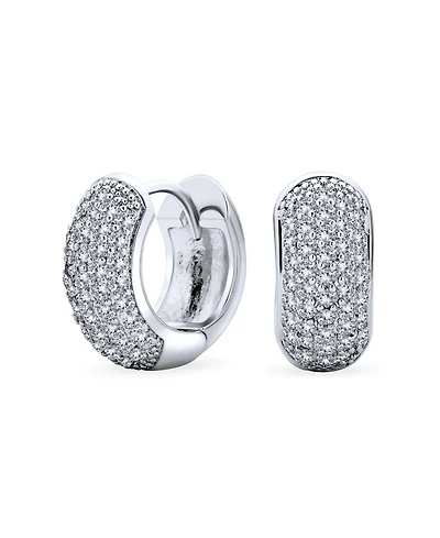 Bling Jewelry Cubic Zirconia Pave Cz 5 Row Huggie Mini Hoop Earrings Hinge Style Silver Plated