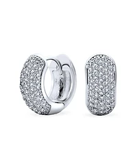 Bling Jewelry Cubic Zirconia Pave Cz 5 Row Huggie Mini Hoop Earrings Hinge Style Silver Plated