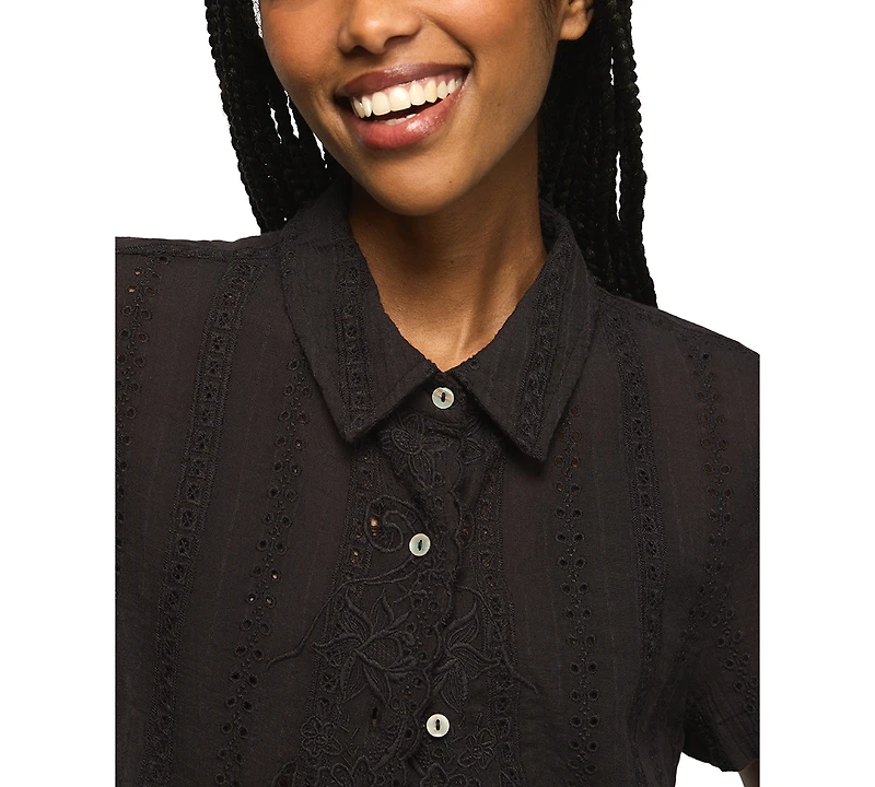 Lucky Brand Women's Lace Short-Sleeve Boyfriend Button-Down Shirt