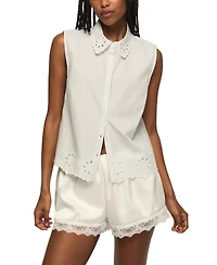 Lucky Brand Women's Sleeveless Eyelet Button-Down Shirt