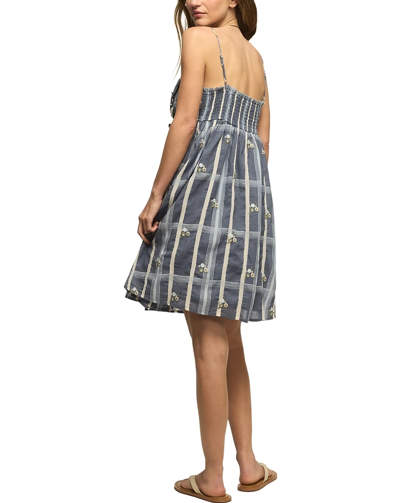 Lucky Brand Women's Embroidered Plaid Sweetheart Neck Dress