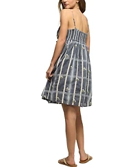 Lucky Brand Women's Embroidered Plaid Sweetheart Neck Dress