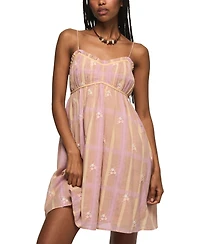 Lucky Brand Women's Embroidered Plaid Sweetheart Neck Dress