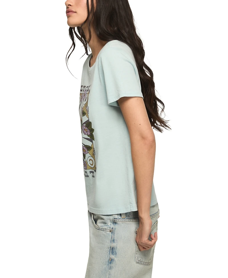 Lucky Brand Women's Floral Poster Printed Classic Fit Crew Neck T-Shirt