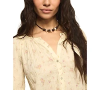 Lucky Brand Women's Scoop Neck Button Top