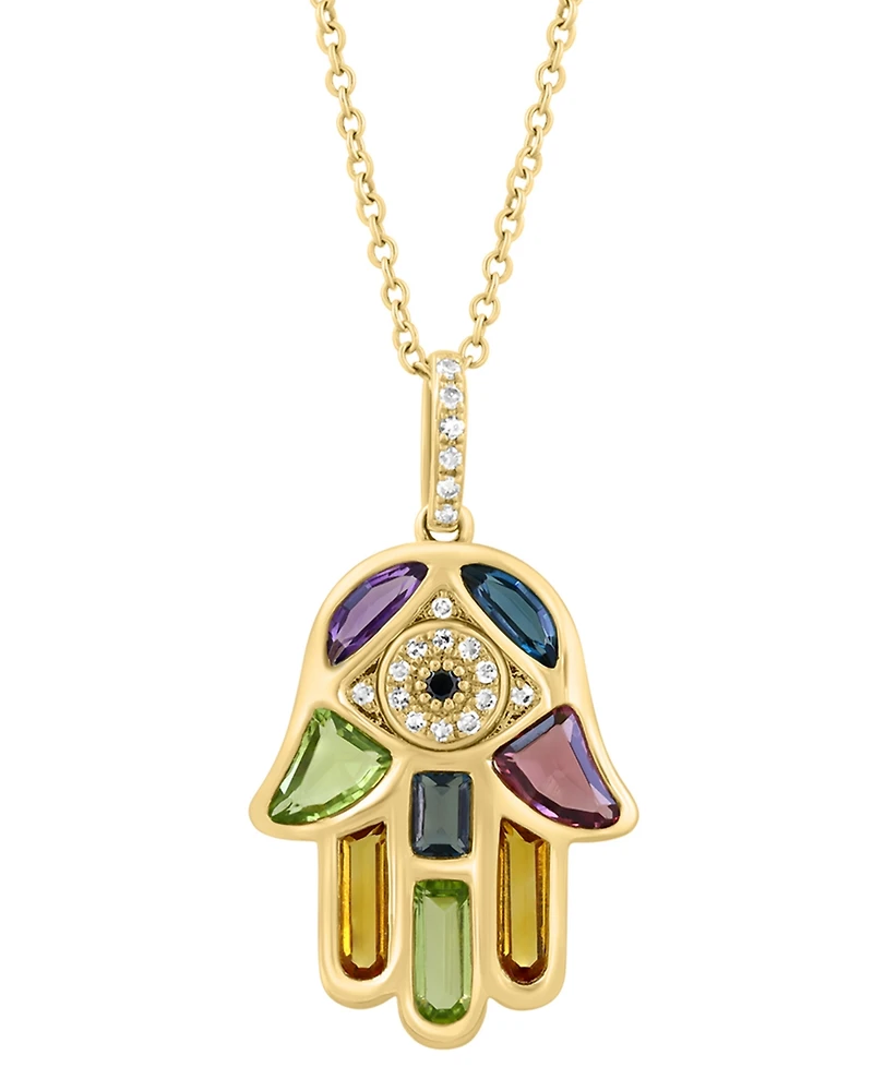 Effy Collection Multi-Gemstone (2 ct. t.w.), Black Diamond (1/10 ct. t.w.) and White Diamond (1/20 ct. t.w.) Pendant Necklace in 14k Yellow Gold