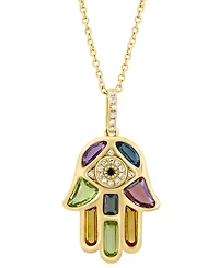 Effy Collection Multi-Gemstone (2 ct. t.w.), Black Diamond (1/10 ct. t.w.) and White Diamond (1/20 ct. t.w.) Pendant Necklace in 14k Yellow Gold