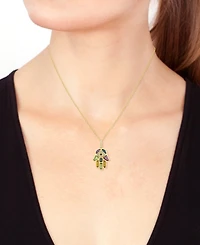 Effy Collection Multi-Gemstone (2 ct. t.w.), Black Diamond (1/10 ct. t.w.) and White Diamond (1/20 ct. t.w.) Pendant Necklace in 14k Yellow Gold